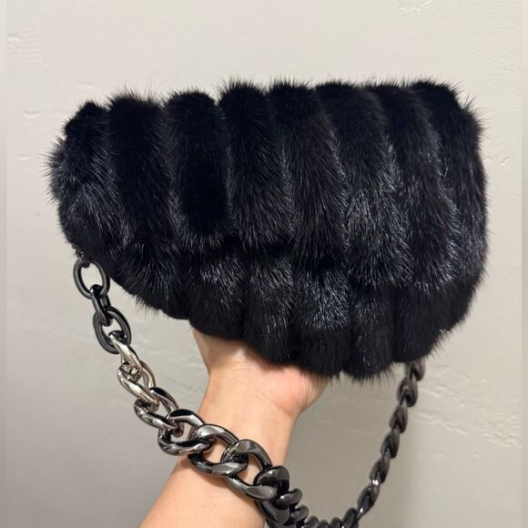 Asymmetric Real Mink Fur Handmade Saddle Bag/Shoulder Bag/Crossbody - Picture 9 of 15